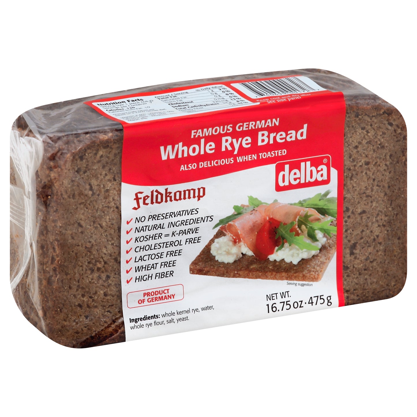 Delba Bread Whole Rye 16.75 Oz (Pack Of 12)