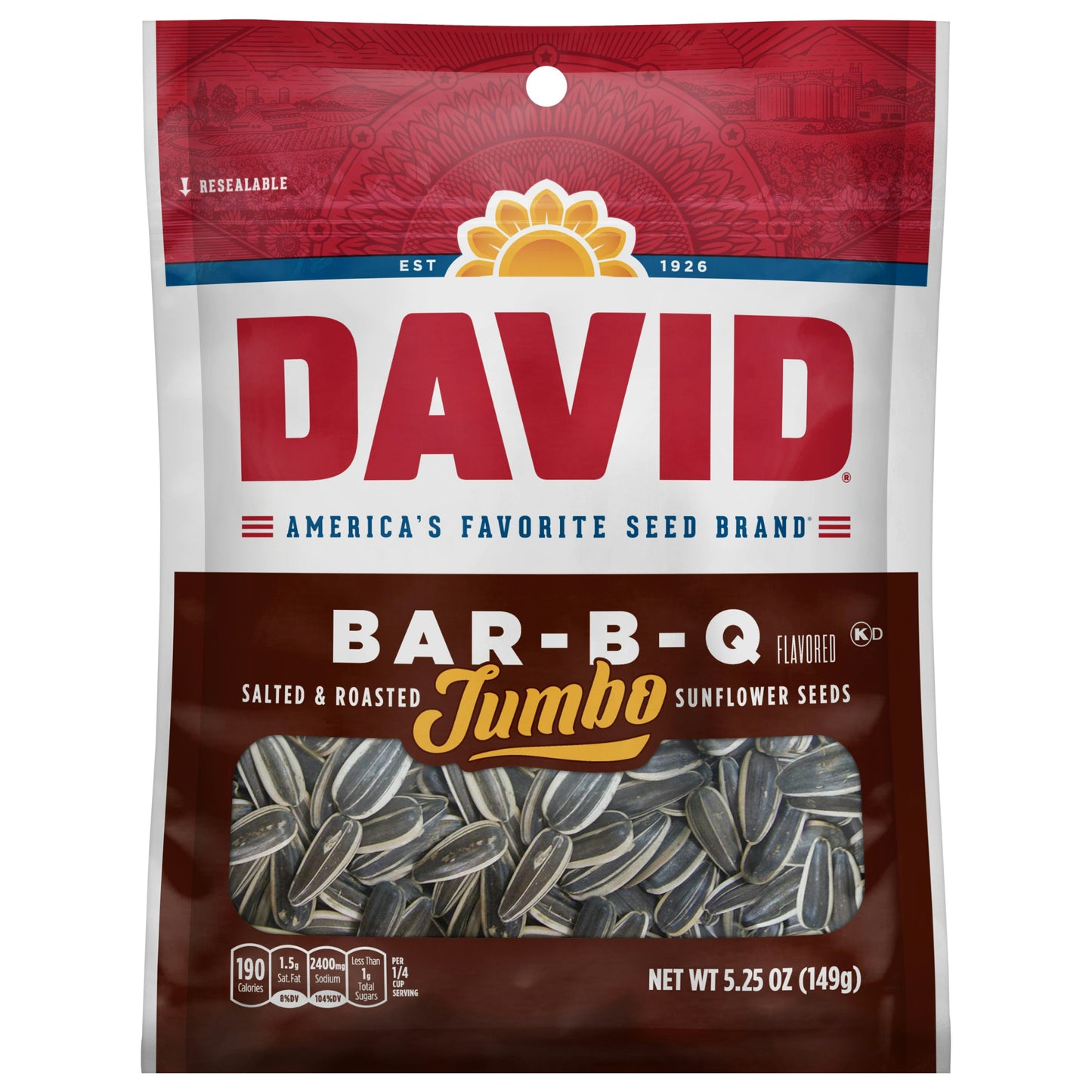 David Sunflower Seeds BBQ 5.25 Oz Pack of 12