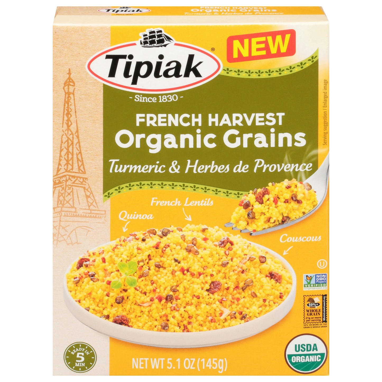 Tipiak Grains Turmeric & Herbes De Provence French Harvest Organic 5.1 Oz (Pack of 8)