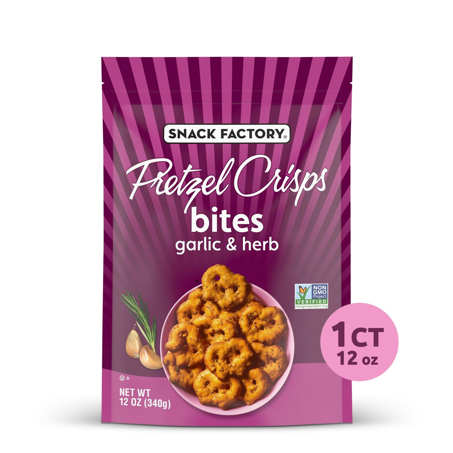 Snack Factory Pretzel Bites Garlic N Herb 12 Oz (Pack of 12)