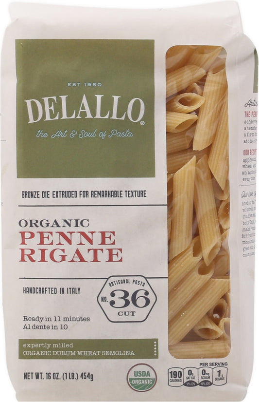 DeLallo Pasta Organic Penne Rigate No. 36 - 16 Oz (Pack of 8)