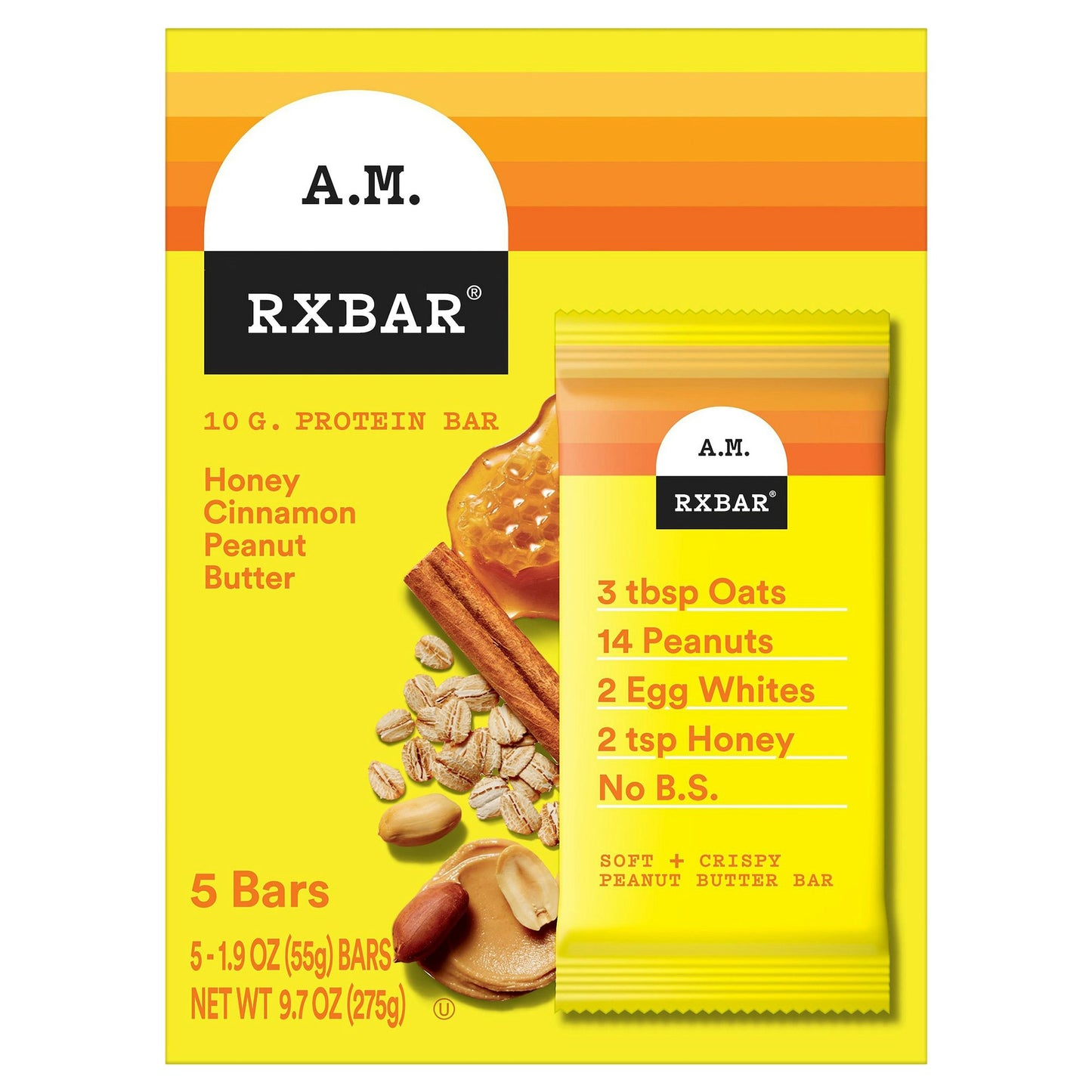 Rxbar Bar Honey Cinnamon Peanut Butter 9.7 Oz (Pack of 6)