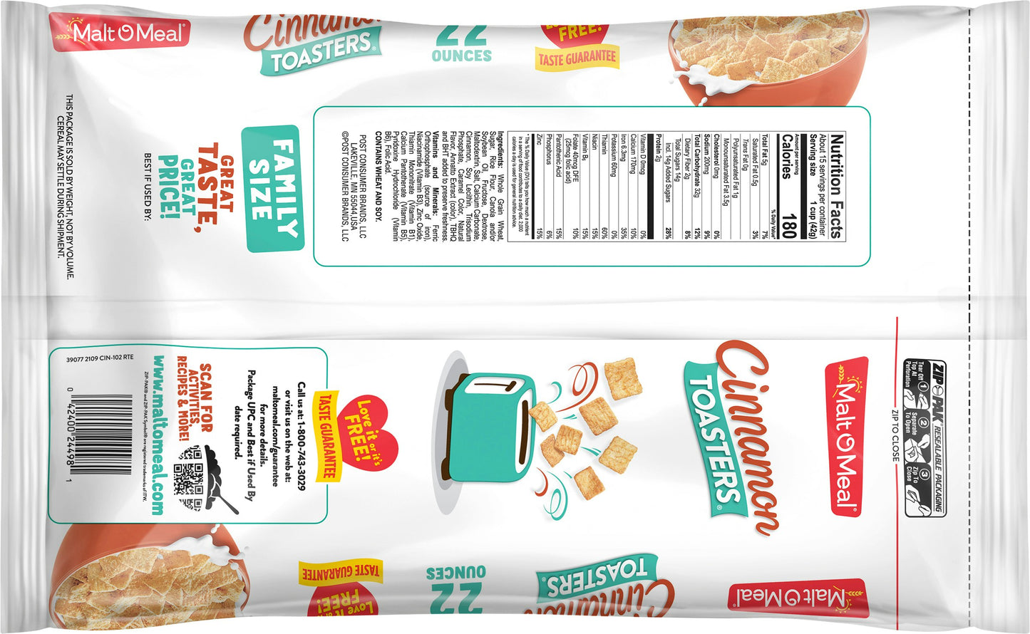 Mom Family Size Bag Cereal RTE Cinnamon Toasters 22 Oz (Pack of 9)