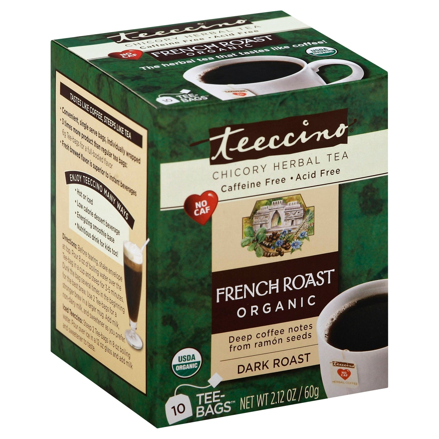 Teeccino Tea French Roast Single Serve 10 Ct Pack of 6