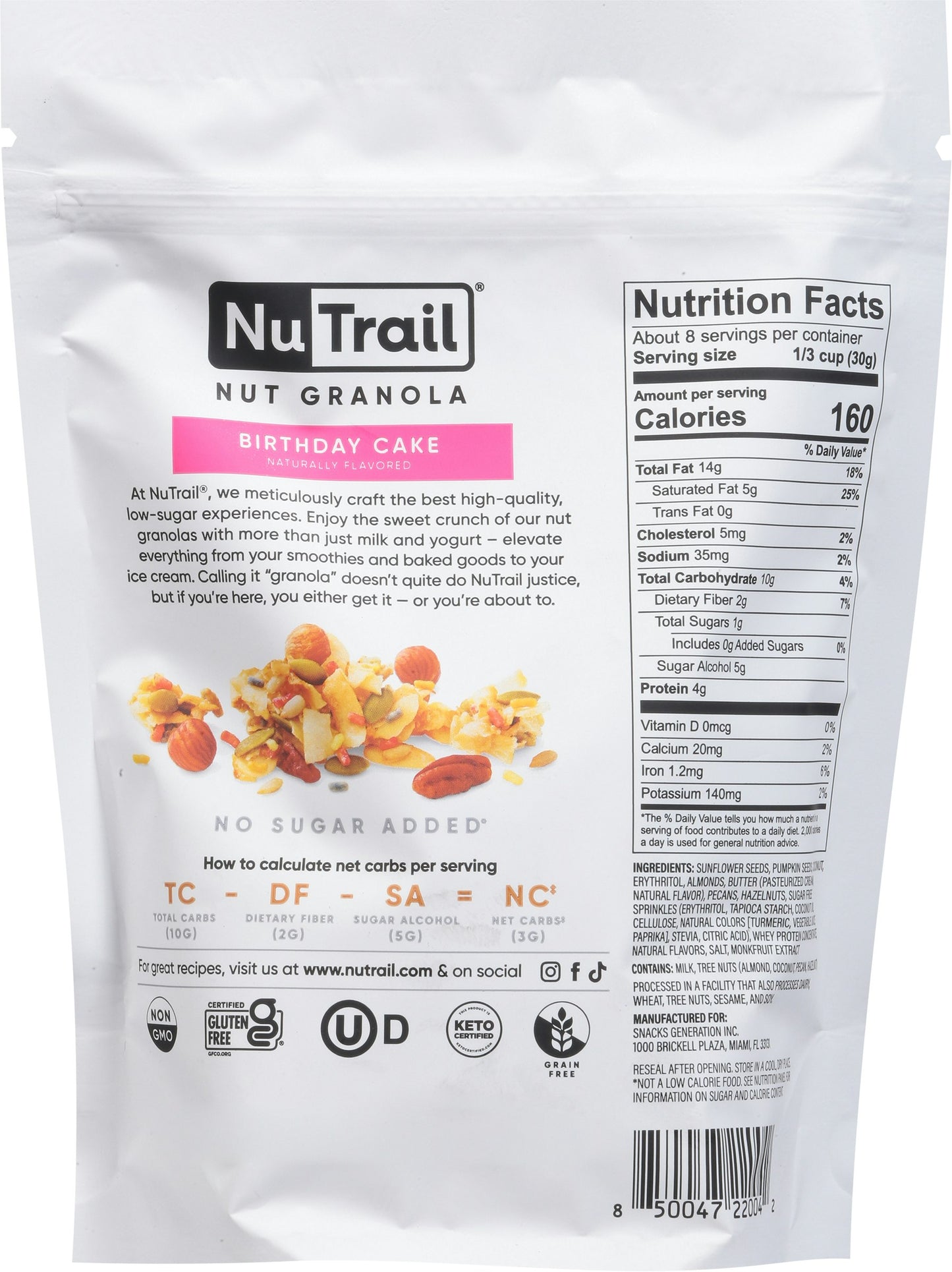 Nutrail Granola Keto Birthday Cake 8 Oz (Pack Of 6)