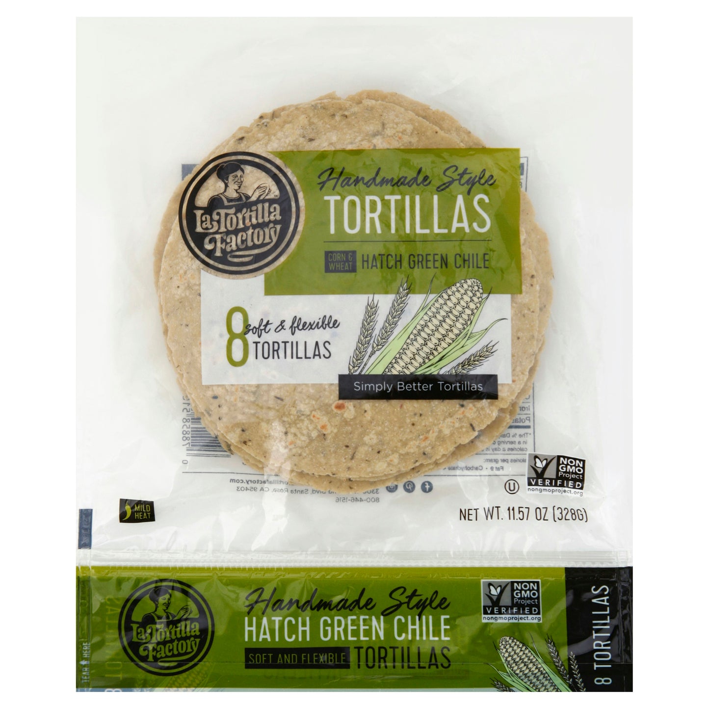 La Tortilla Factory Tortillas Corn Hand Made Style Green Chile Bag 8 Count - 11.57 Oz (Pack of 12)