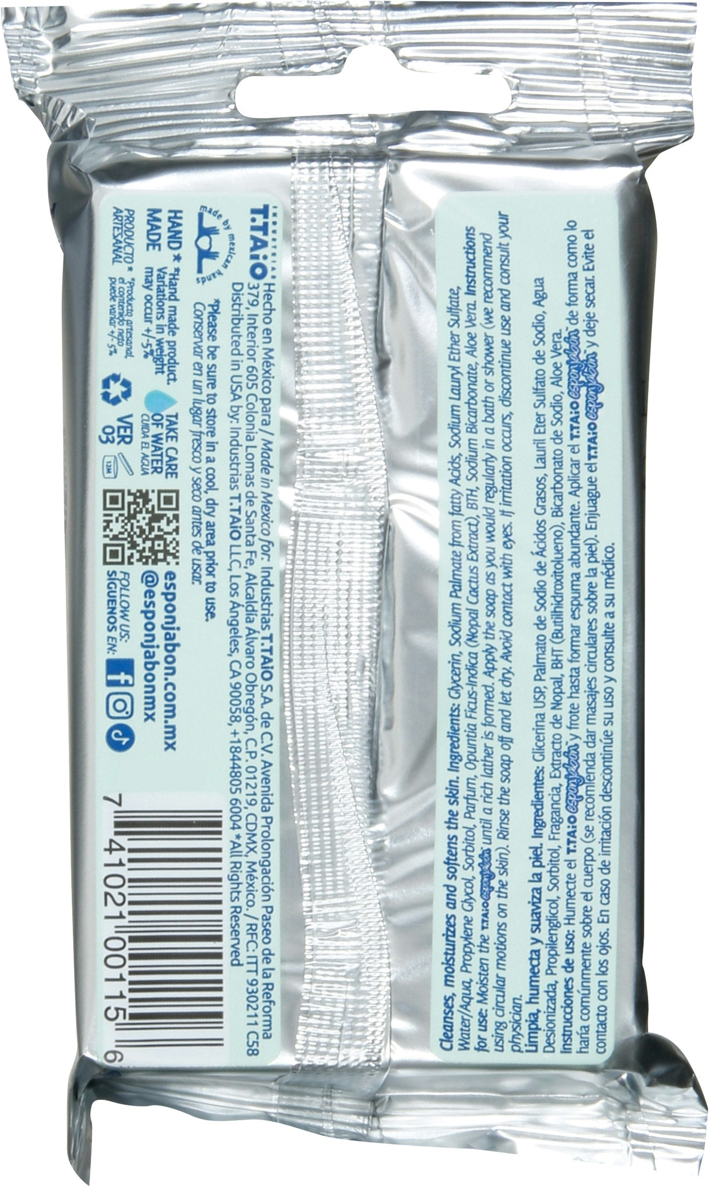 Ttaio Esponjabon Sponge Aloe Vera Soap 4.2 Oz