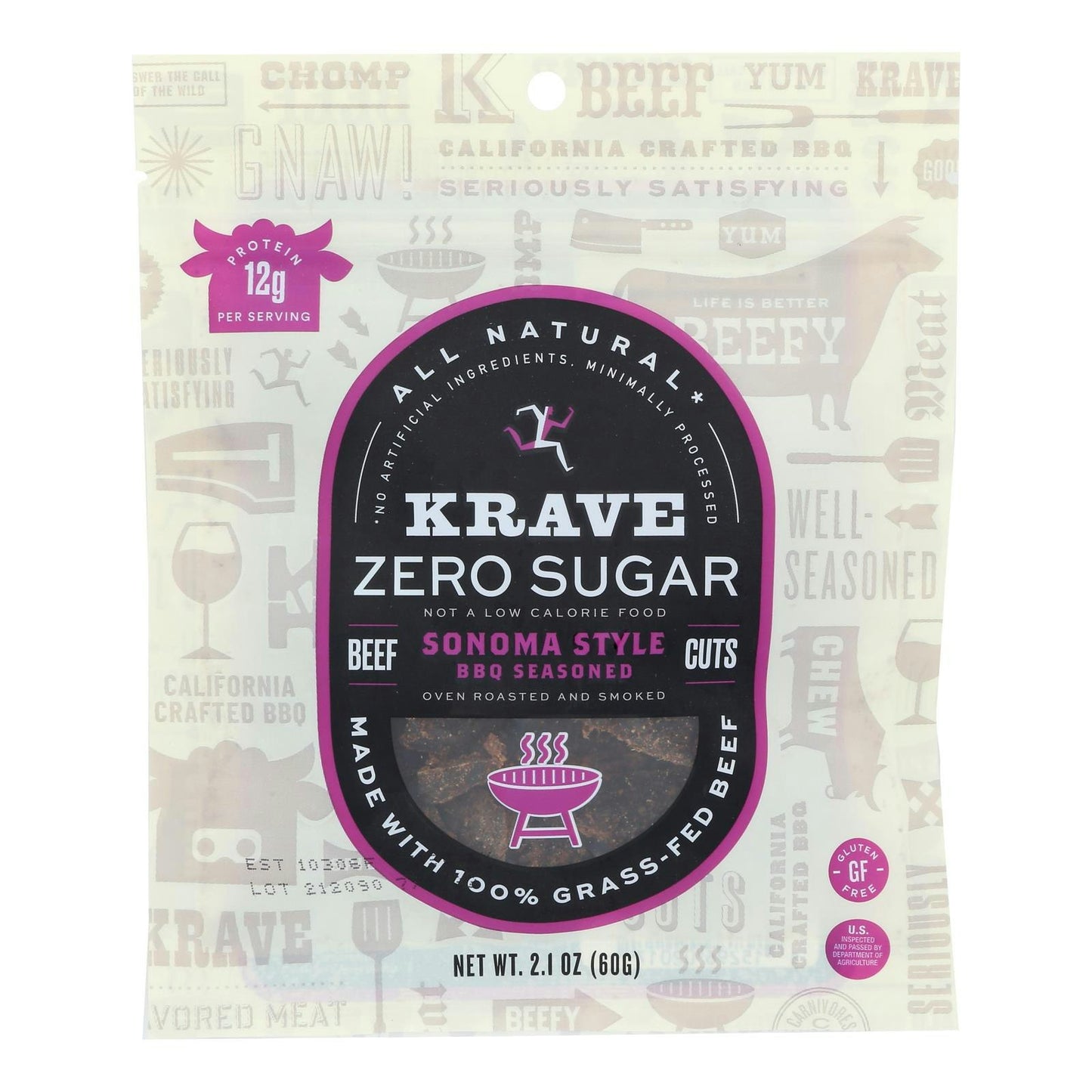 Krave - Beef Jerky Sugar Free Sonoma BBQ 2.1 oz (Pack of 8)