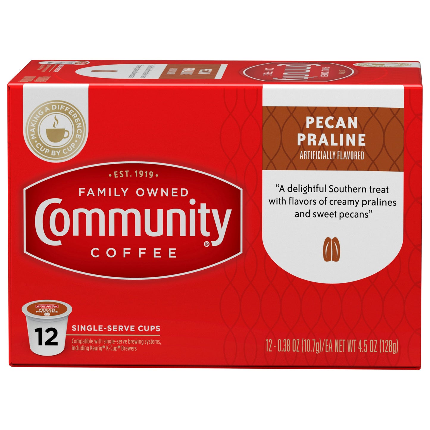 Community Coffee Coffee K Cup Pods Medium Dark Roast Pecan Praline 12 Pc Pack of 6