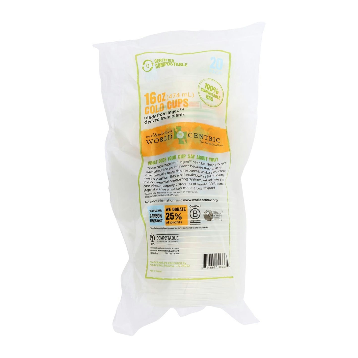 World Centric Compostable Clear 20/16 oz (Pack of 12)