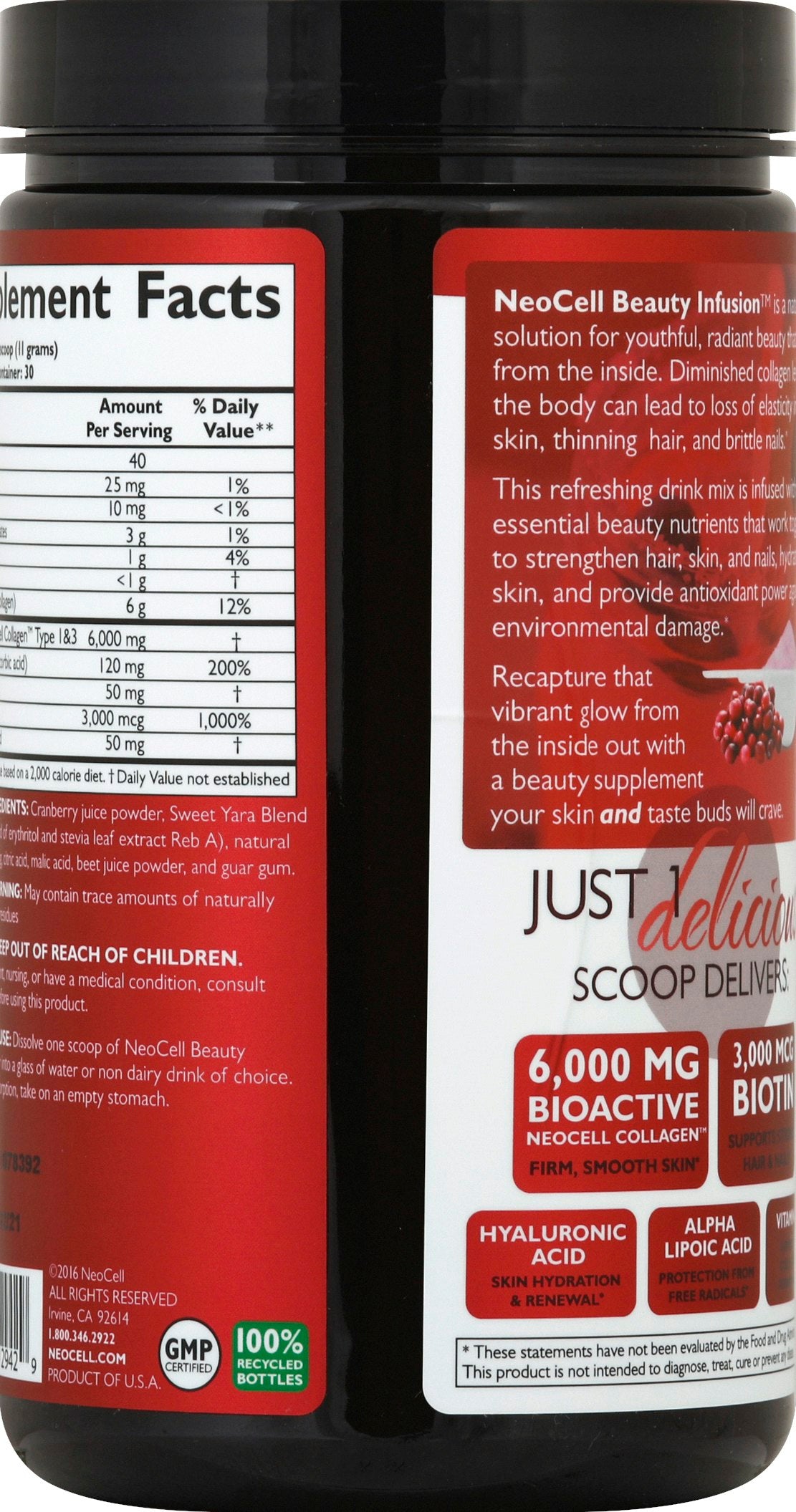 Neocell Beauty Infusion Drink Mix Refreshing Collagen Cranberry Cocktail - 11.64 Oz (Pack of 3)