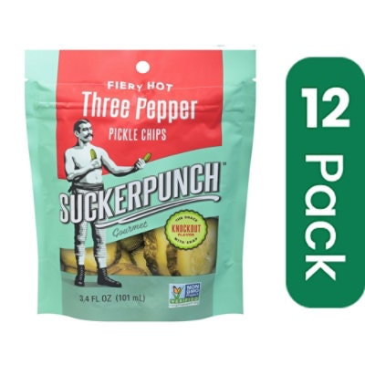 Suckerpunch Pickle Chips 3 Pepper 3.4 oz (Pack of 12)