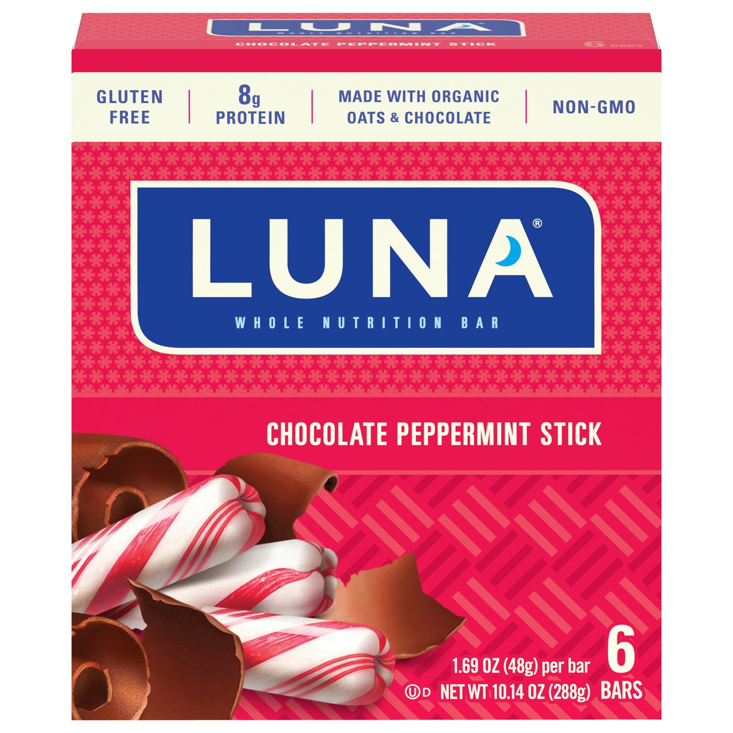 LUNA Chocolate Peppermint Stick Bars 10.14 Oz Pack of 6