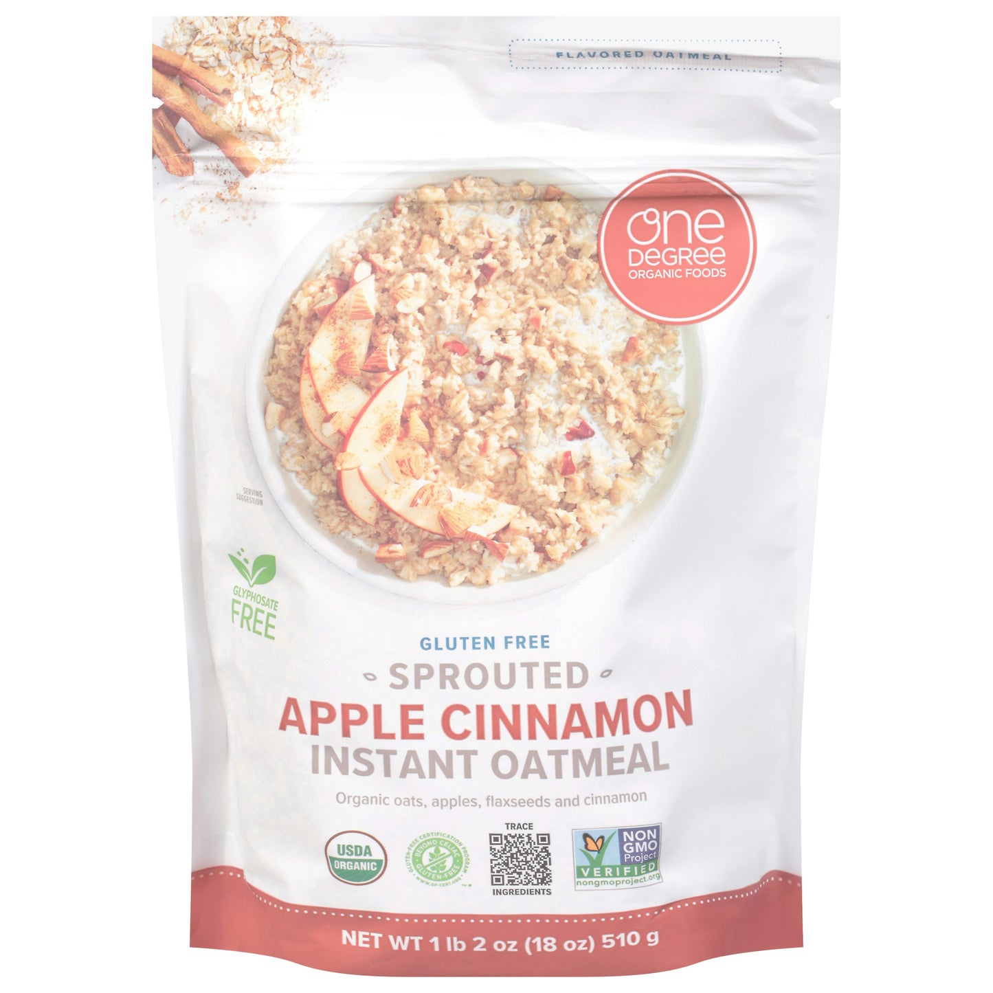One Degree Oatmeal Instant Apple Cinnamon Organic 18 Oz Pack of 6
