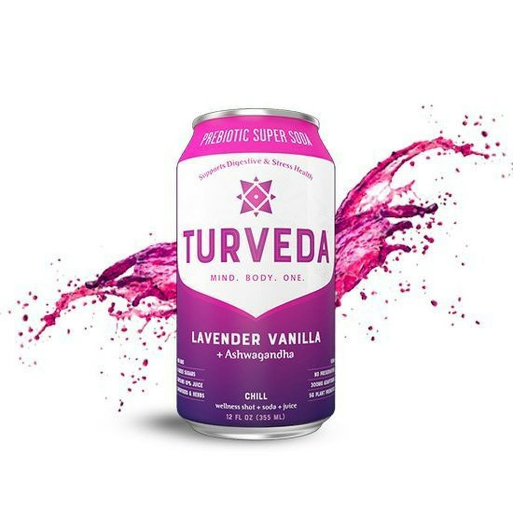 Turveda Chill Lavender Vanilla Prebiotic Super Soda 12 Fo Pack of 8