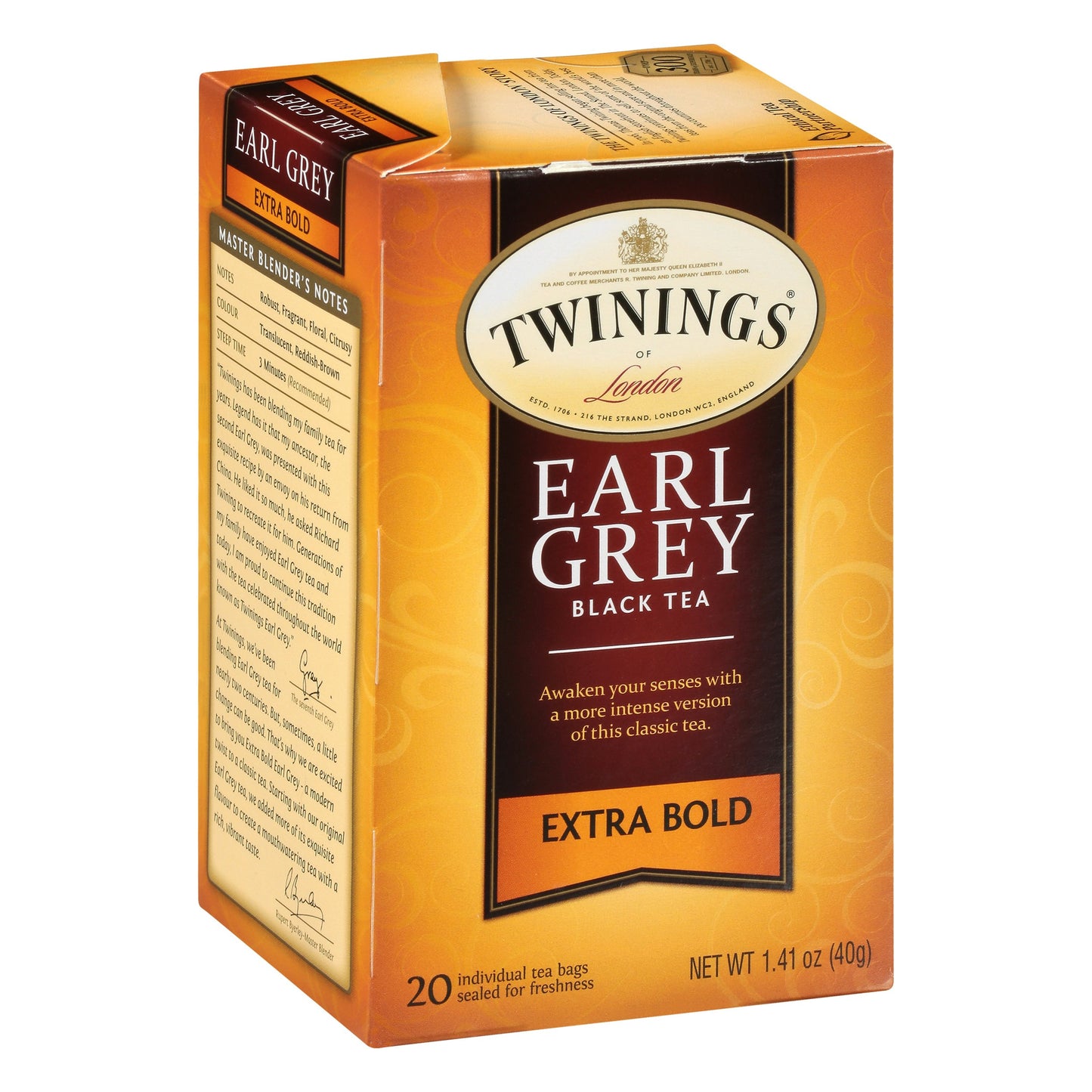 Twinings of London Black Tea Earl Grey Extra Bold 20 Bg Pack of 6