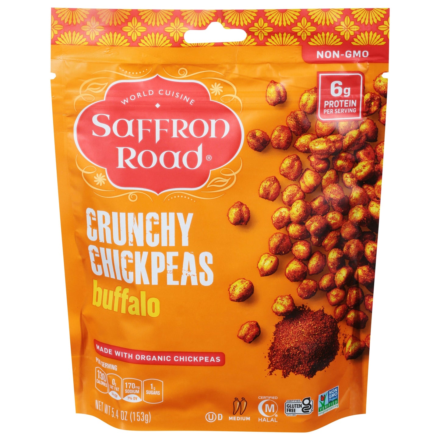 Saffron Road Crunchy Chickpeas Halal Buffalo Medium Heat - 6 oz (Pack of 6)