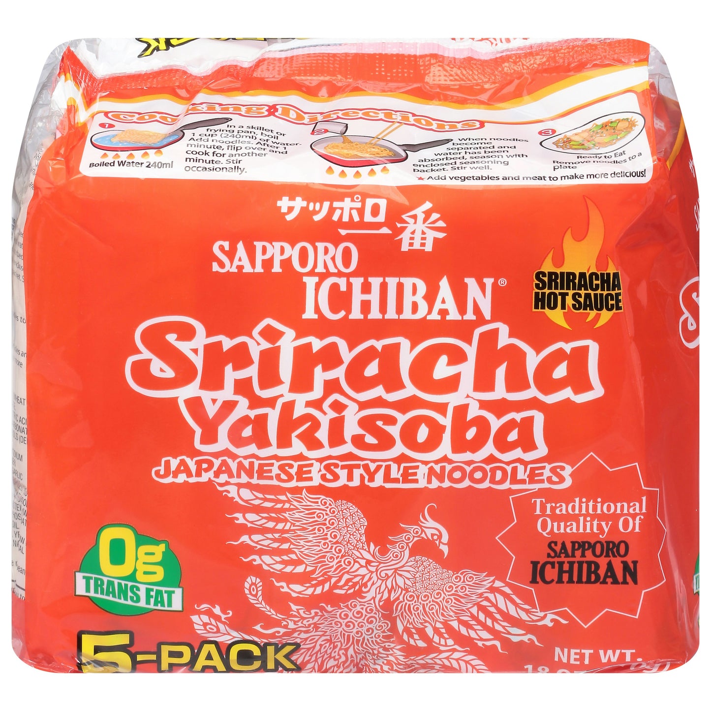 Sapporo Ichiban Sriracha Yakisoba Japanese Style Noodles 5 Count 18 Oz Pack of 6