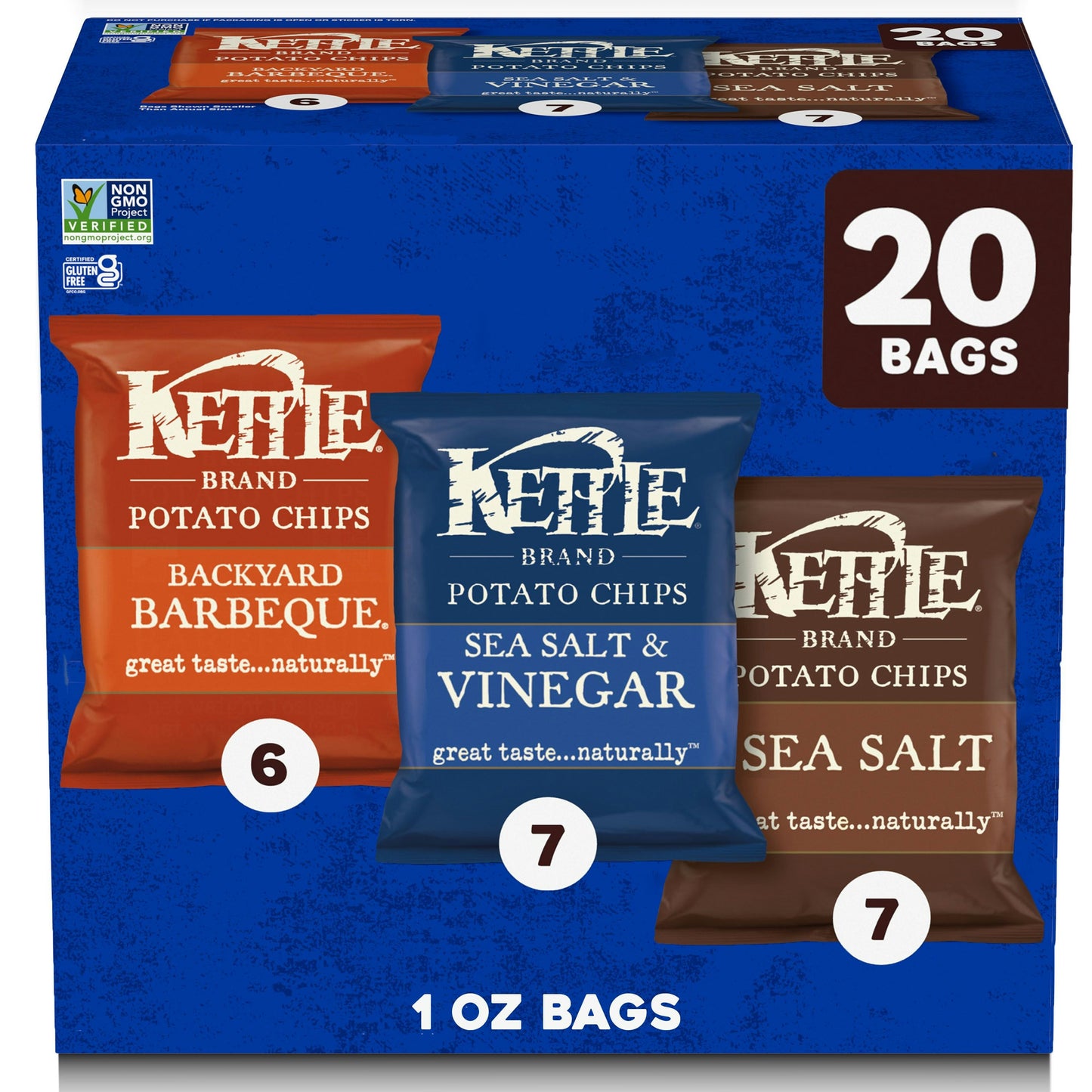 Kettle Foods Chip Salt Vinegar BBQ Multipack 20 Oz (Pack of 4)