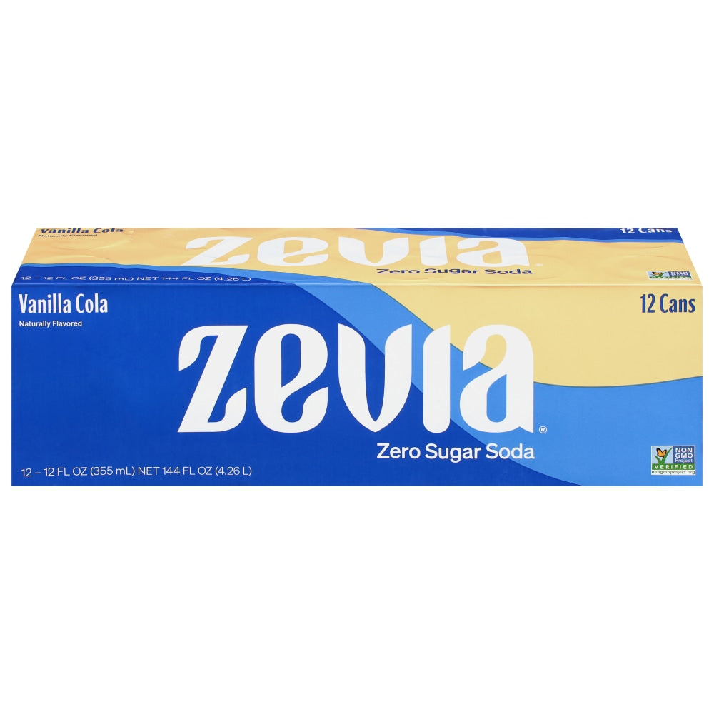 Zevia Soda Vanilla Cola 144 Fl Oz, (12 Cans per Pack), 24 Cans Total