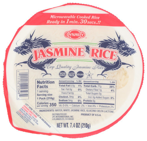 DYNASTY (Pack of 24) Dynasty Jasmine Cooked Rice Ready to Eat Natural Grocery 7.4 Oz