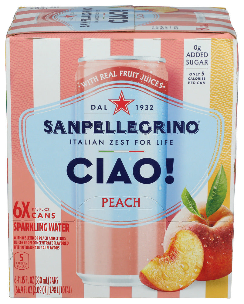 San Pellegrino Ciao Peach Flavored Sparkling Water 6 Pack