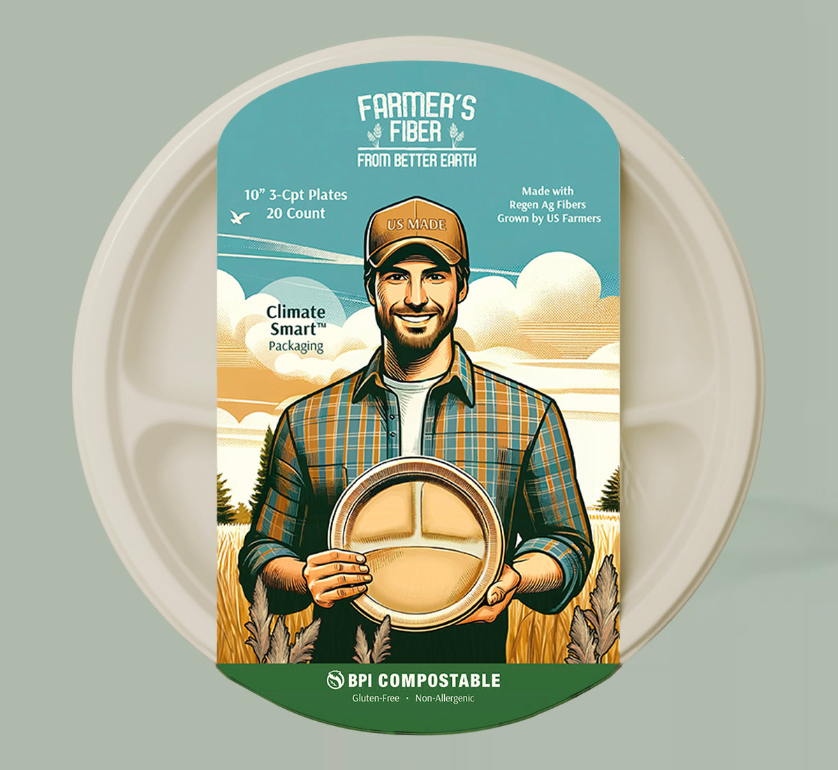 Farmers Fiber Plate Compartment 10″ 3 in 20 Count