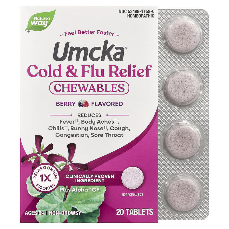 NATURES WAY (Pack Of 3) Natures Way Umcka Berry Flavor Cold & Flu Relief Chewables 20 Tablets