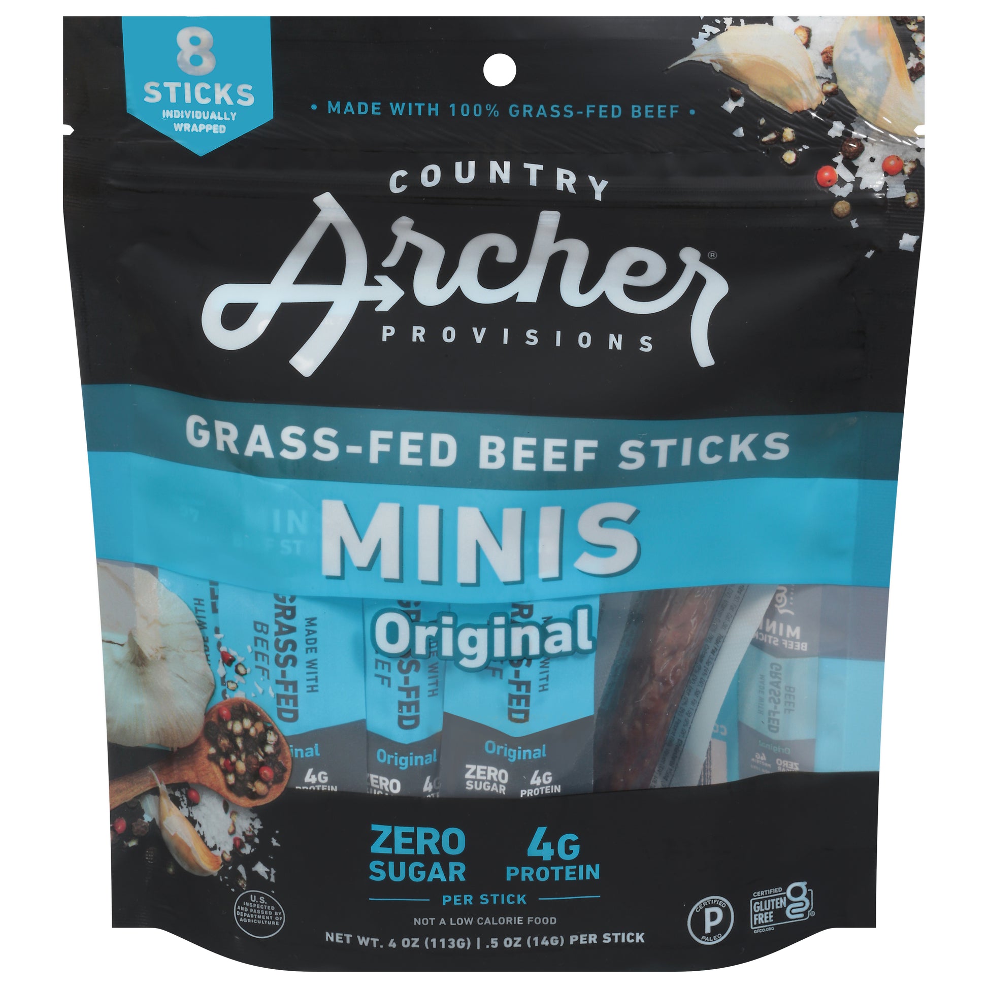 Country Archer Beef Stick Original Mini 4 oz (Pack Of 10)