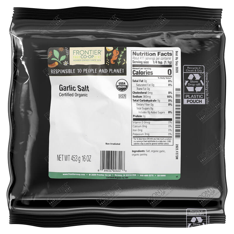 FRONTIER BULK (Pack of 8) Frontier Bulk Salt Garlic Organic 16 Oz