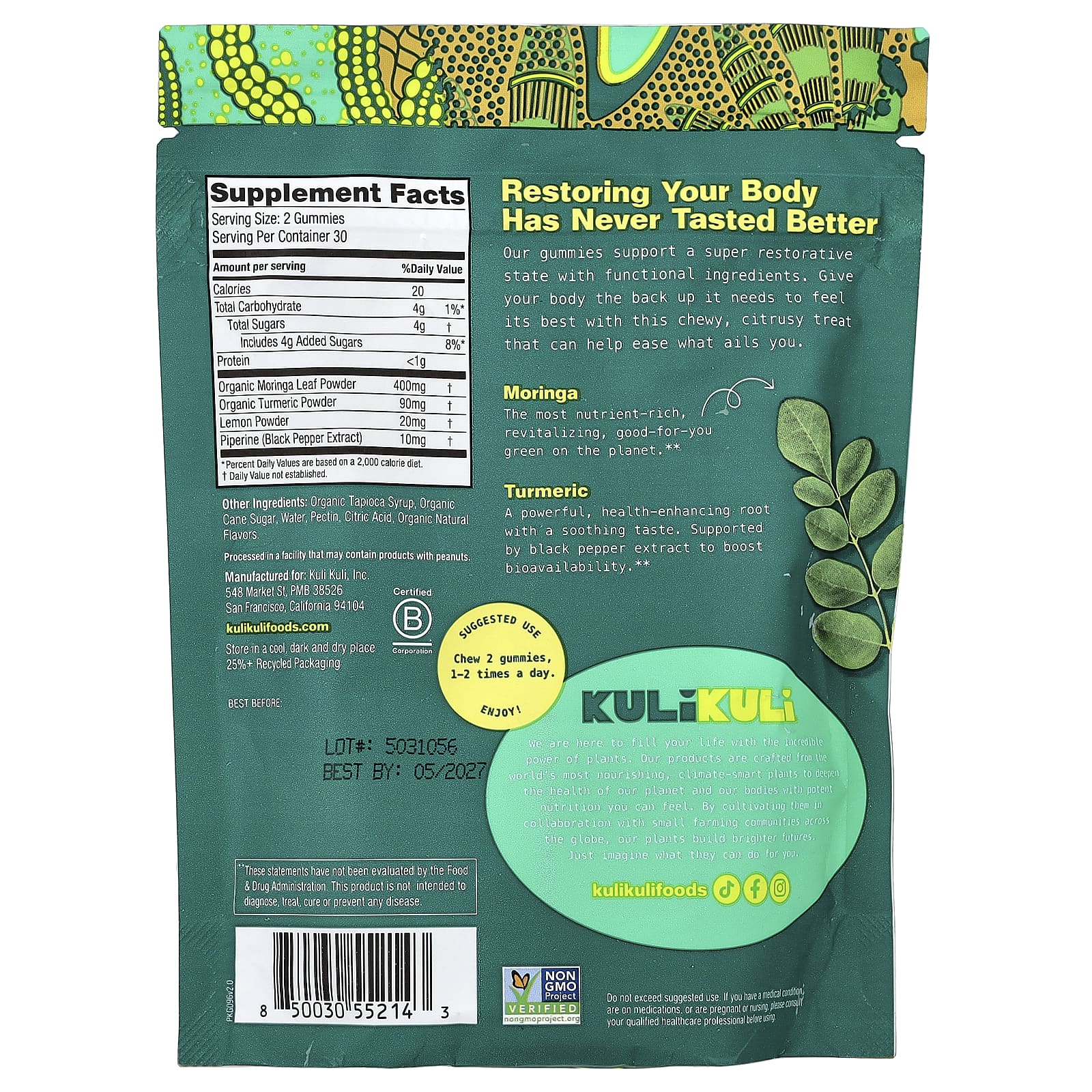 KULI KULI MO (Pack Of 4) Kuli Kuli Moringa Turmeric Gummy 60 Pieces