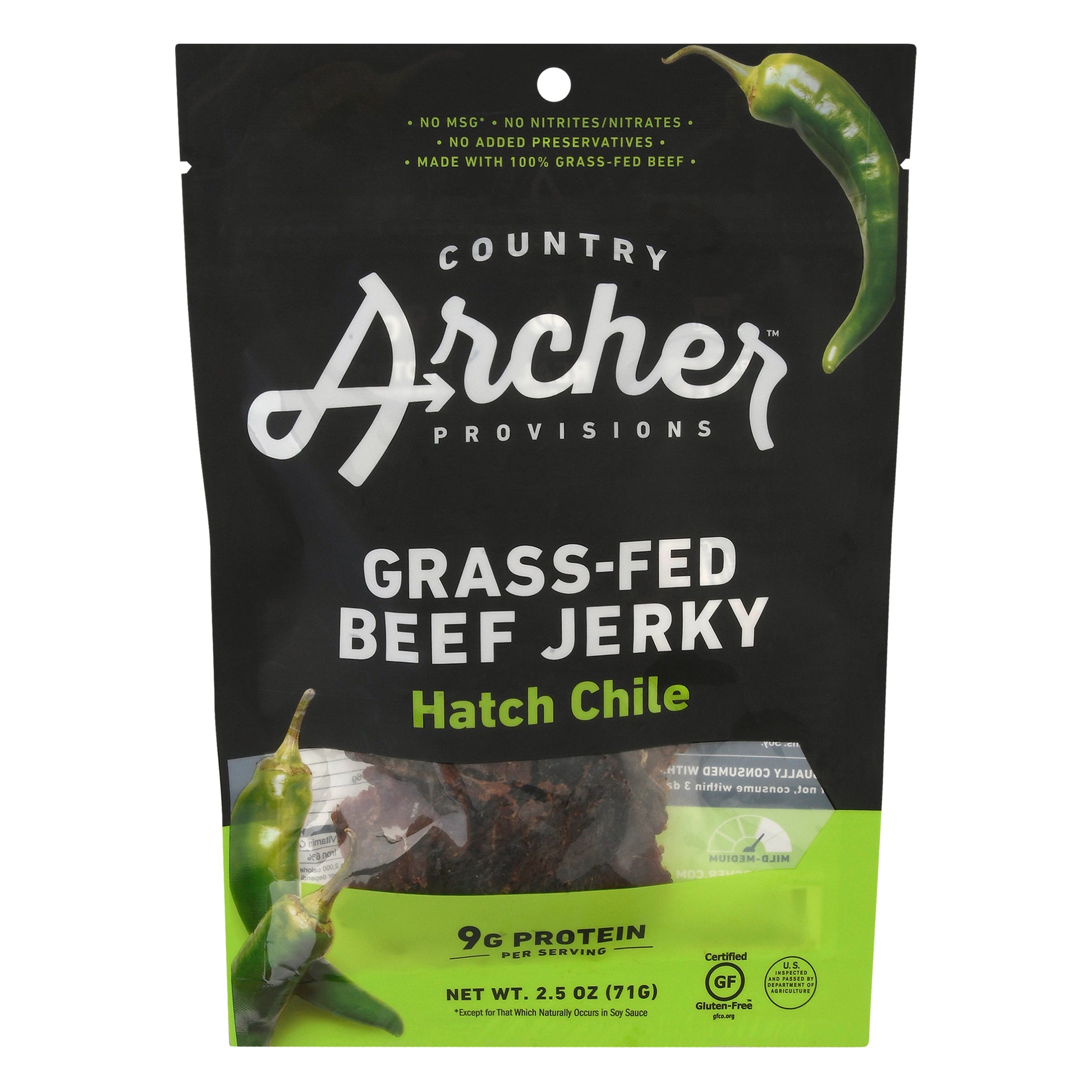 Country Archer Jerky Beef Hatch Chile 2.5 oz (Pack Of 12)