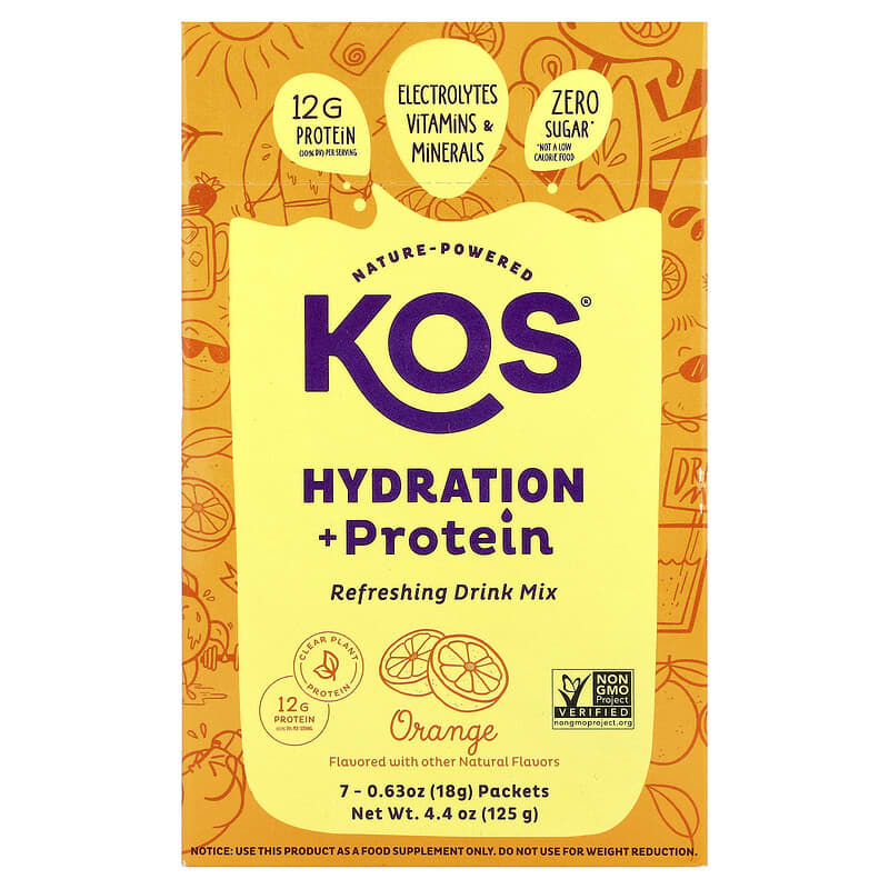 KOS (Pack of 21) Kos Hydration Protein Orange Packet Plant Protein Powder 0.63 Oz