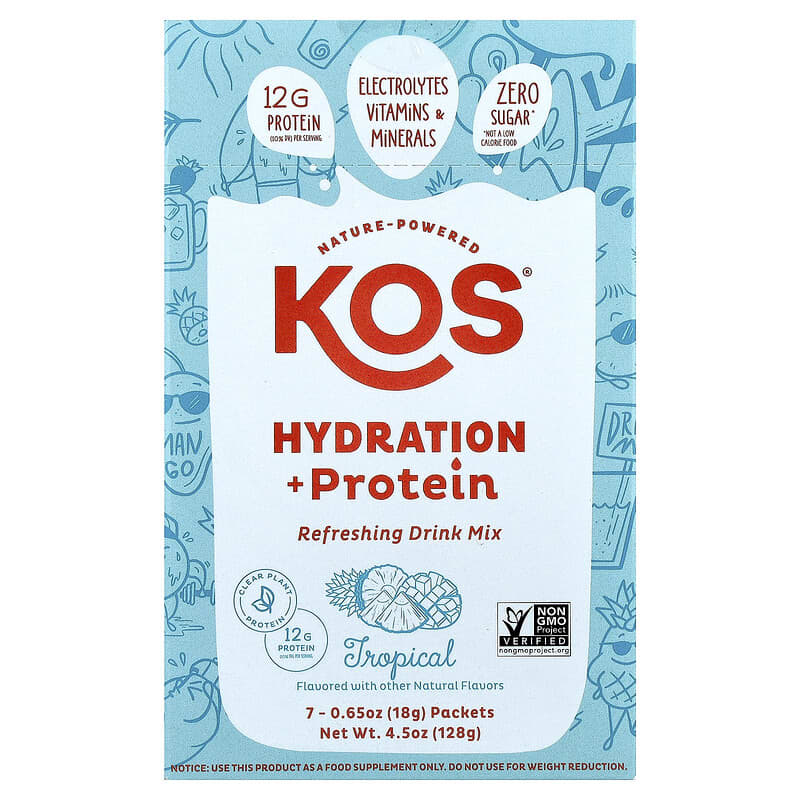 KOS (Pack of 21) Kos Hydration Protein Tropical Plant Protein Powder Packet 0.65 Oz