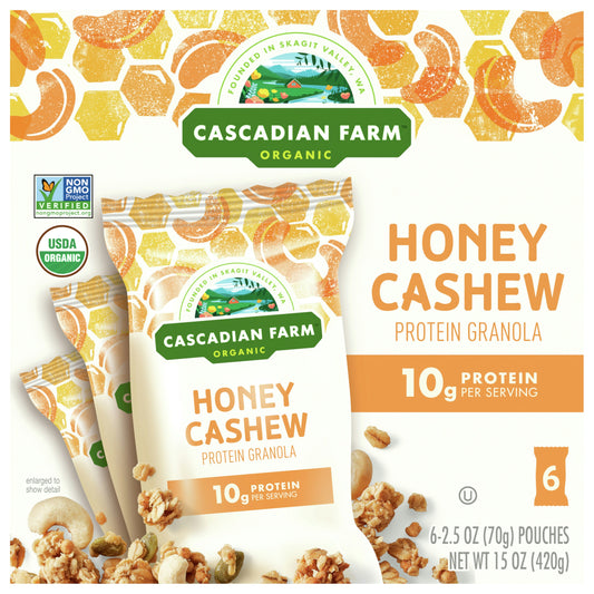 Cascadian Farm Honey Cashew Protein Granola 15 oz (Pack of 3)