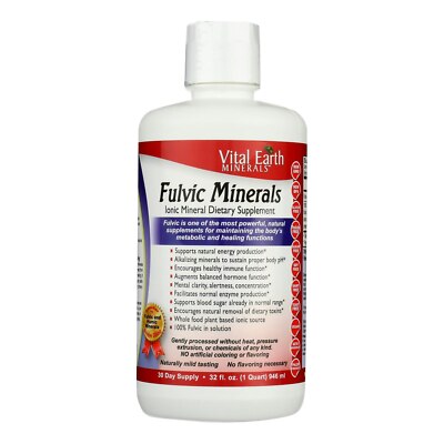 Vital Earth Minerals Fulvic Minerals Liquid – Fulvic Acid Supplement with 70+ Trace Minerals, Electrolytes for Energy & Vitality, 32 Oz + Cup