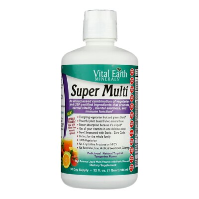 Vital Earth Minerals Super Multi – Liquid Multivitamins for Women, Men & Kids, Liquid Vitamins with Fulvic Acid for Better Absorption, MTHFR Support, 32 Oz + Cup