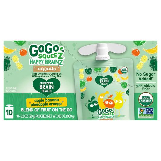 Gogo Squeez Applesauce Happy Brainz Organic 31.8 Oz Pack of 6