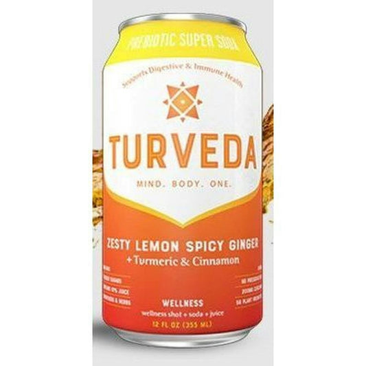 Turveda Wellness Lemon Ginger Turmeric Prebiotic Super Soda 12 Fo Pack of 8