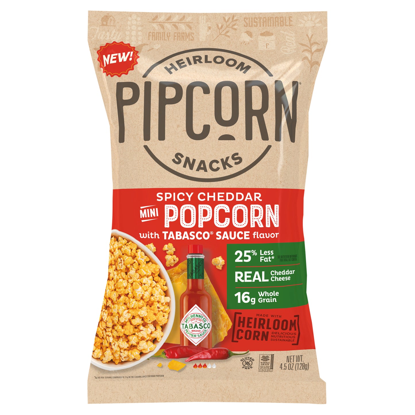 Pipcorn Popcorn Mini Cheddar Tabasco 4.5 oz (Pack Of 12)