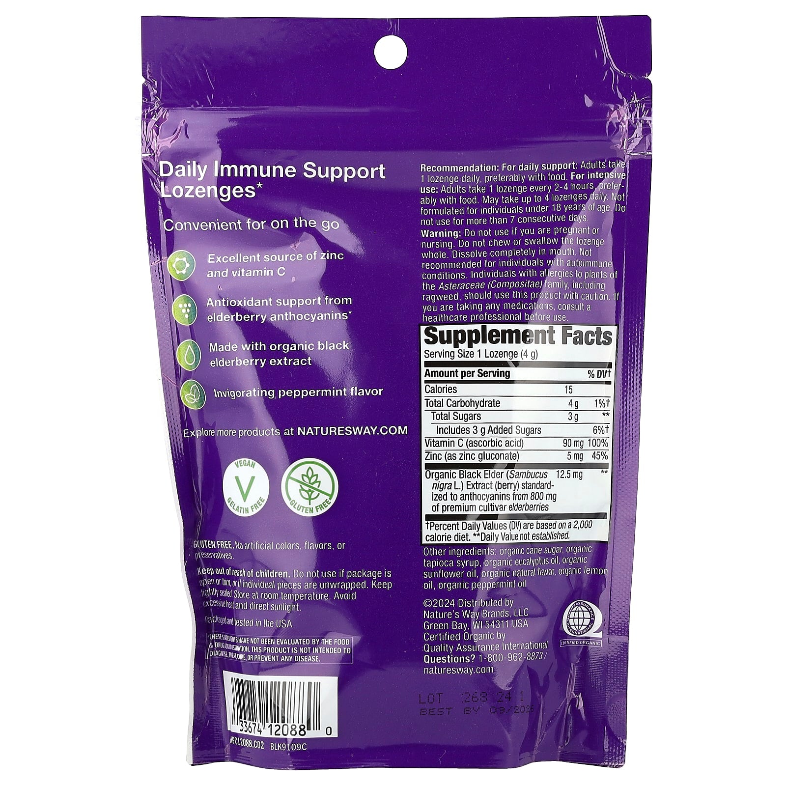 NATURES WAY (Pack Of 6) Natures Way Sambucus Zinc Lozenges Mint 24 Each
