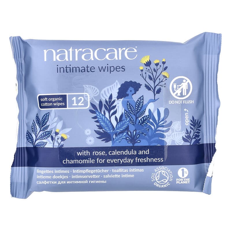 NATRACARE (Pack Of 12) NatralCare Wipe Organic Cotton Intimate 12 Pieces