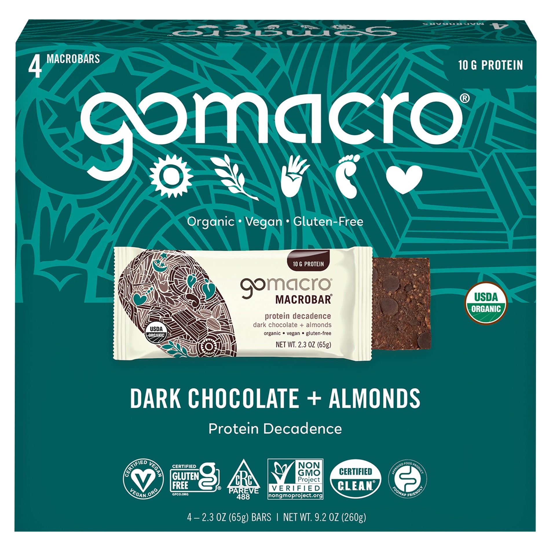 Gomacro Bar Dark Chocolate Almond 4 Ct