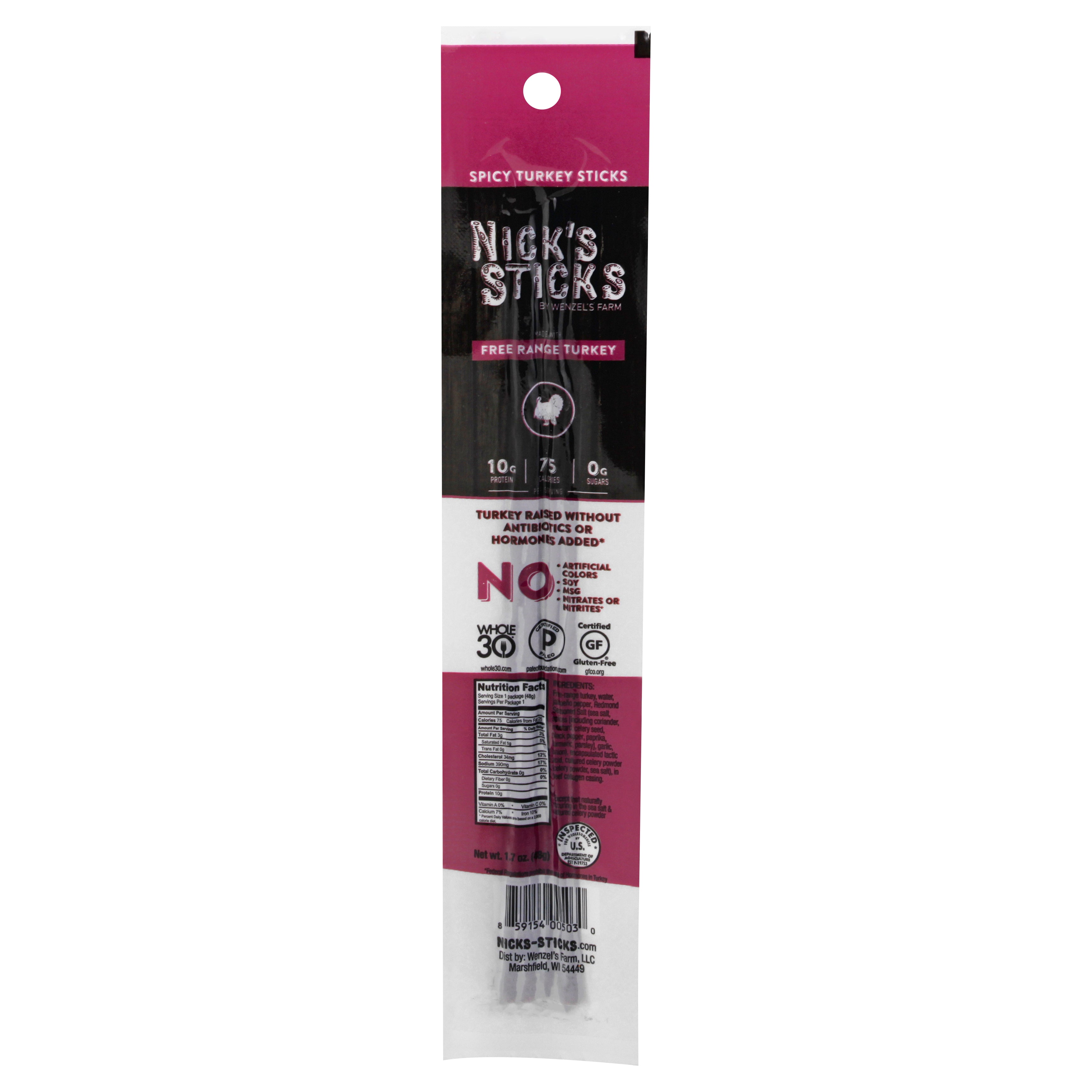 Nick's Sticks Snack Turkey Sticks Spicy Free Range