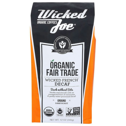 Wicked Joe Coffee Ground Decaffeinated Dark Roast 12 Oz Pack of 6