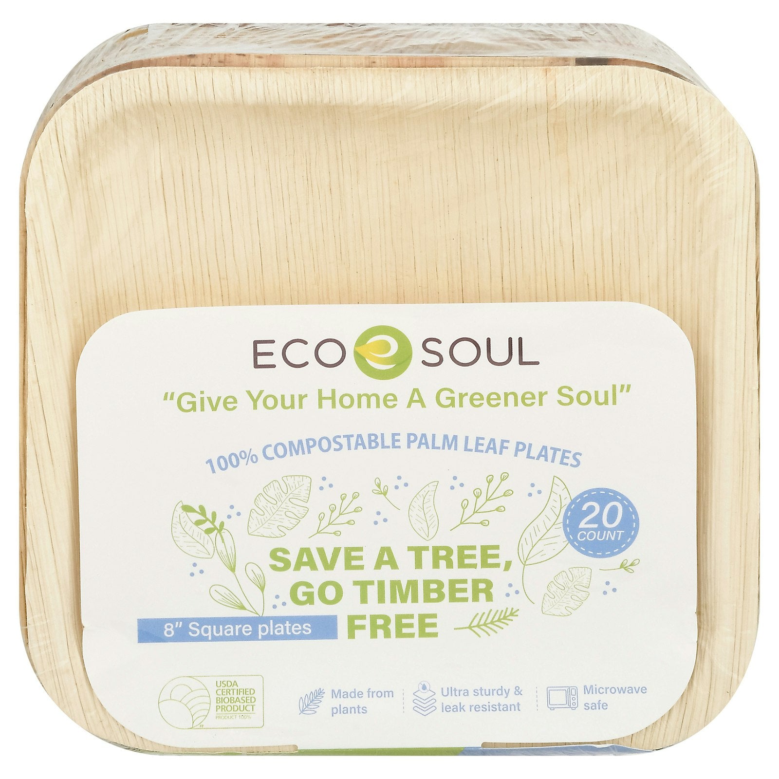 Ecosoul Home - Palm Leaf Plates 8 In Sqr-20 Ct (Pack of 8)