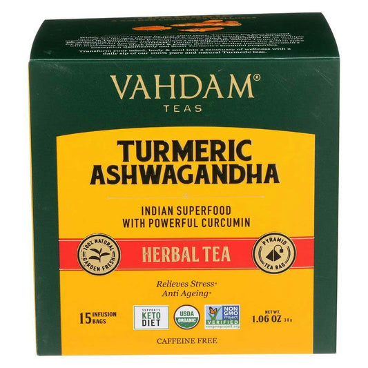 Vahdam Organic Turmeric Ashwagandha Herbal Tea 1.06 Oz Pack of 6