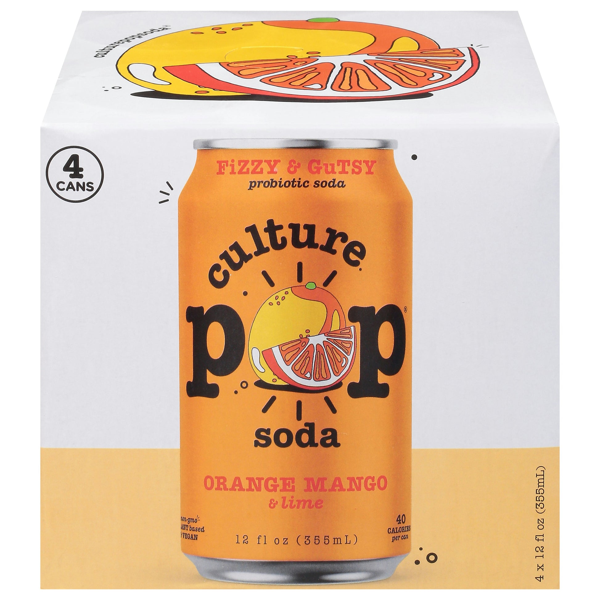 Culture Pop Soda Prebiotic Orange Mango 4 Pack 48 fl oz (Pack of 6)
