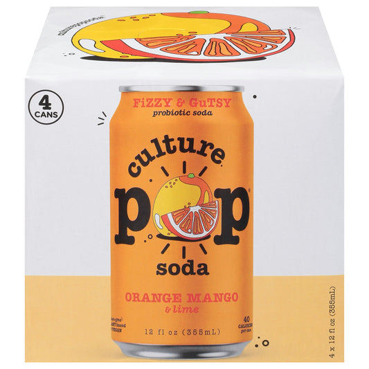 Culture Pop Soda Prebiotic Orange Mango 4 Pack 48 fl oz (Pack of 6)