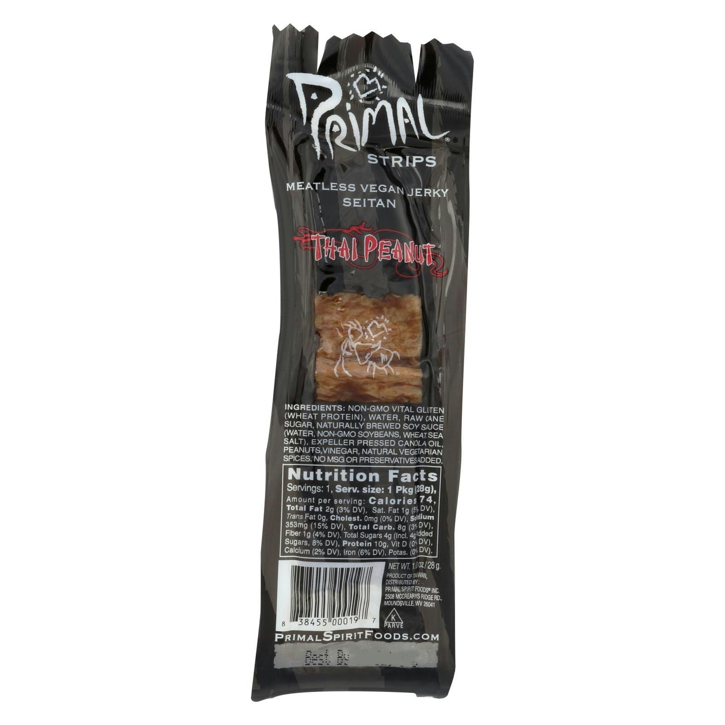 Primal Strips Vegan Jerky - Meatless - Seitan - Thai Peanut - 1 oz (Pack of 24)